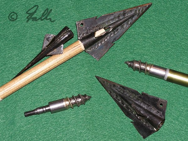 Altered or ?factory modified Zwickey Diamond Delta's, in comparison with 210gr Screw-In (!) field points, manufactured by Falk.   © Falk