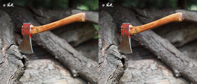 stereo pair for parallel view: throwing axe or hatchet     © Falk 2014